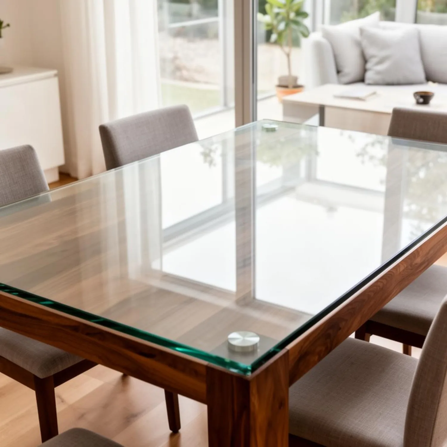 Custom cut glass table top with a polished edge