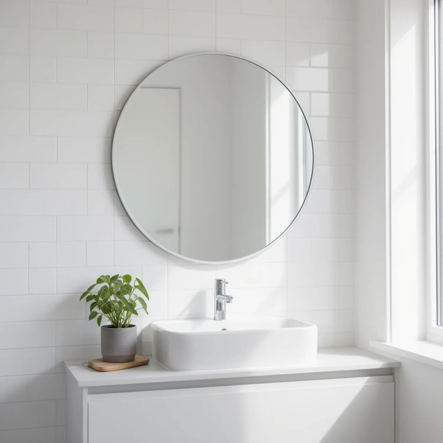 Round custom-cut mirror installed in Tauranga