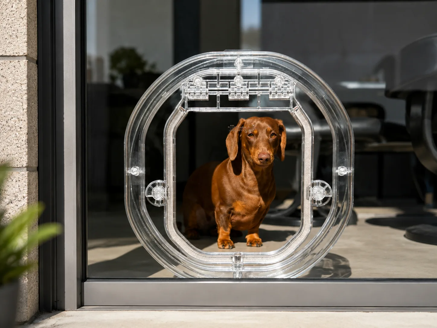 Pet door fitted into glass at a Brookfield home