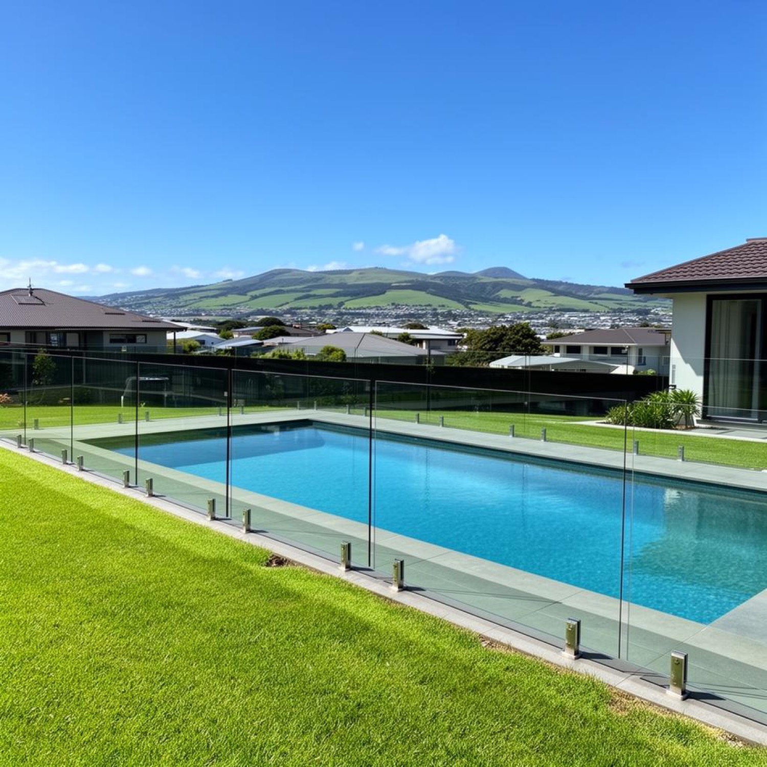 Wide frameless glass pool fencing installation in Tauranga