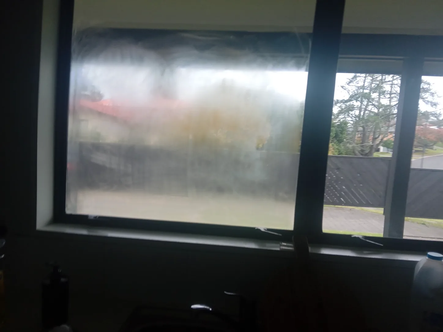 Fogged double glazed unit, misted between the panes
