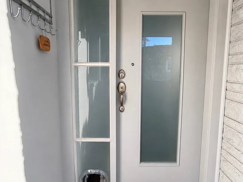 Front door with an obscure glass panel replaced