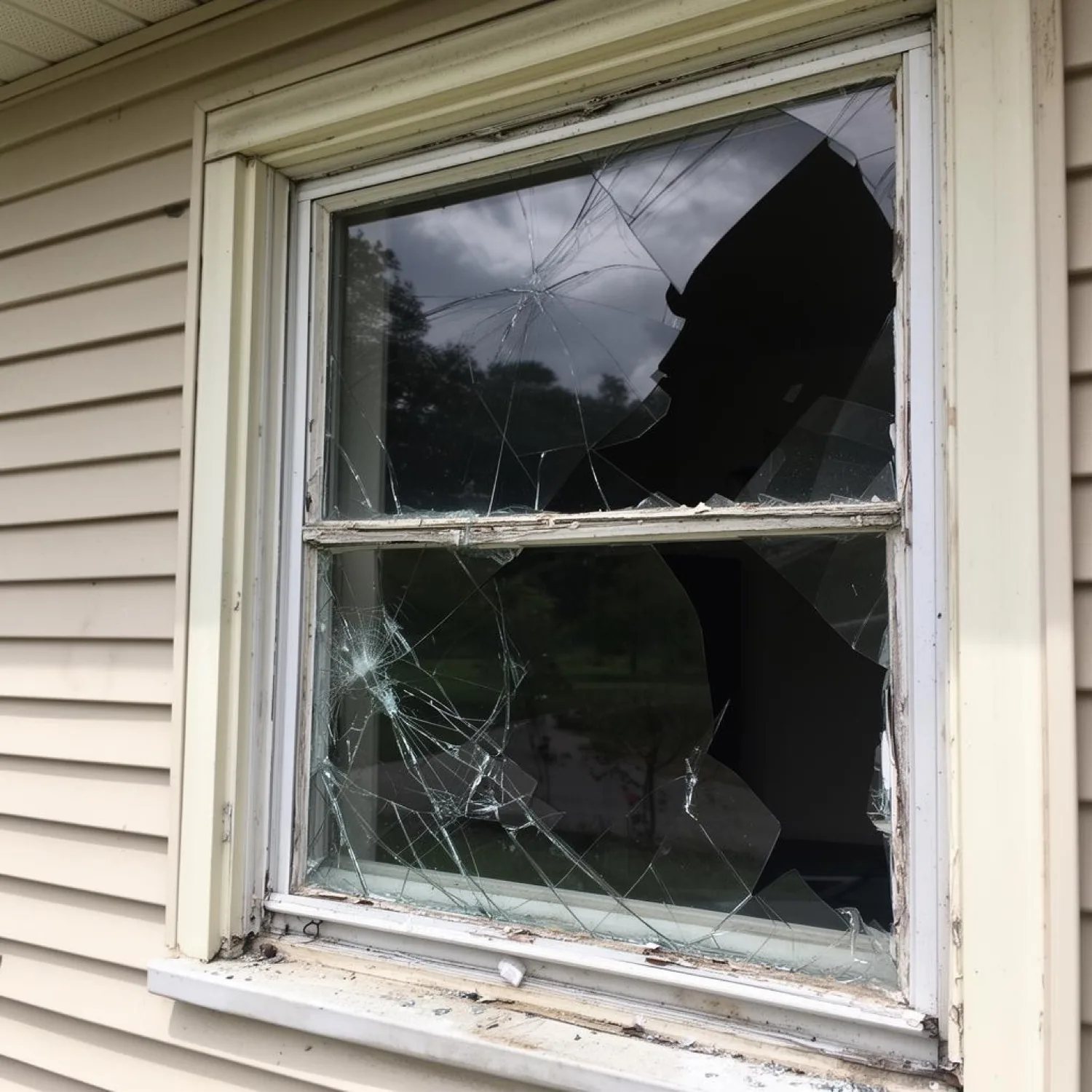 Smashed window pane awaiting replacement