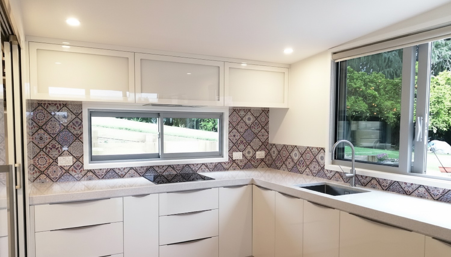 Moroccan pattern printed glass splashback in Tauranga